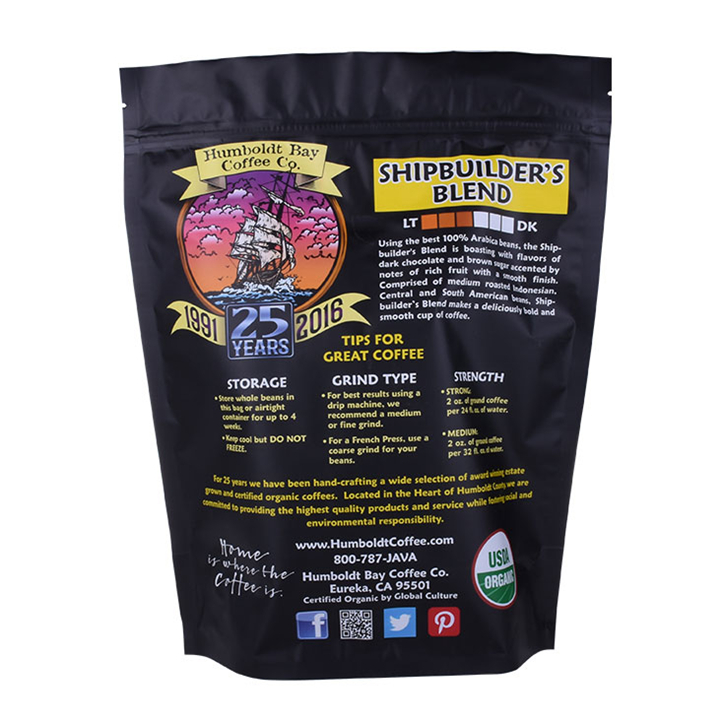 Настроить печать большой емкости для еды Ziplock Stand Up Eco Friendly Coffee Bag Поставщик в Китае