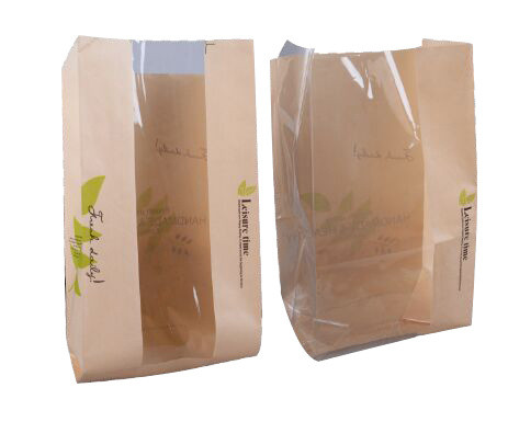 Wholsale Eco Kraft Paper упаковывая биоразлагаемый мешок для хлеба с прозрачным окном для еды